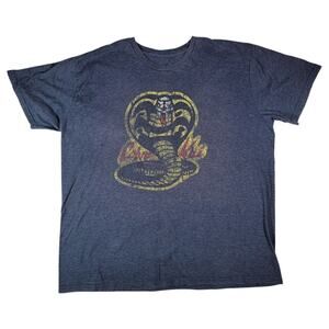 Cobra Kai Snake Graphic T-Shirt Mens 2XL Blue Heather Distressed Retro Fade Tee